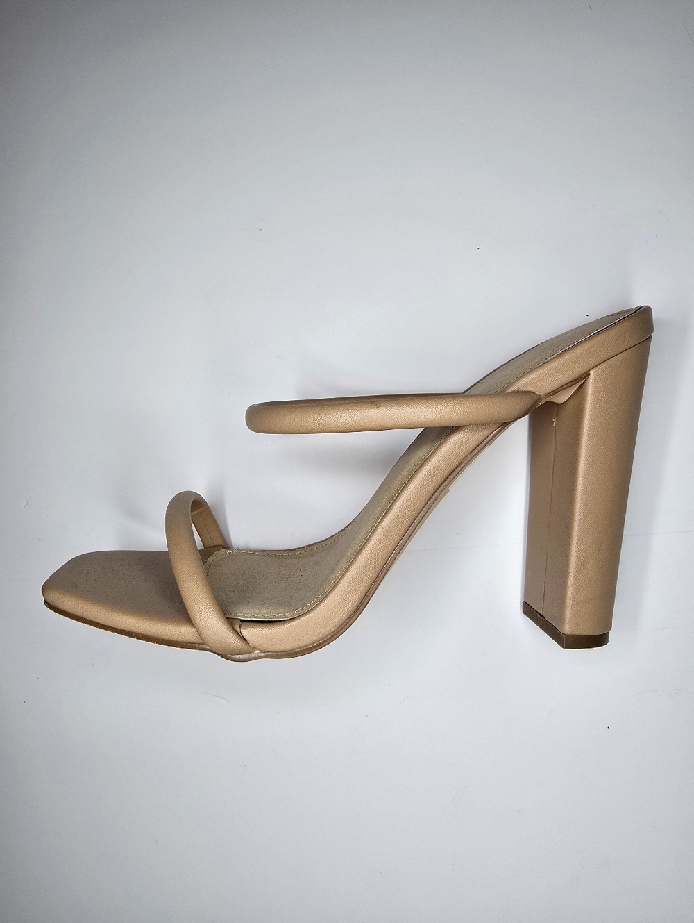 Olivia Brown Strappy Square Toe Heels Sandals Women’s 8.5 Beige - Picture 1 of 7